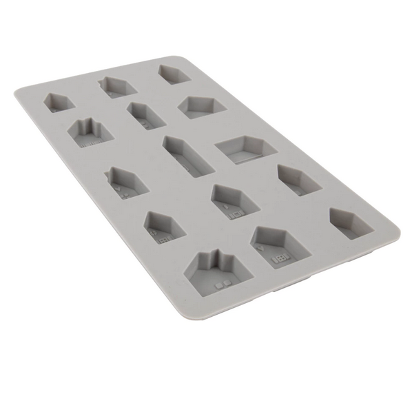 Gießform "Mini Häuser" von der Firma Rayher aus Silikon, 15 verschiedene Einzelmotive, für Gießbeton, Keraflott oder ähnliches, Abmessung der Gießform: 4,5 x 26 x 1,5 cm