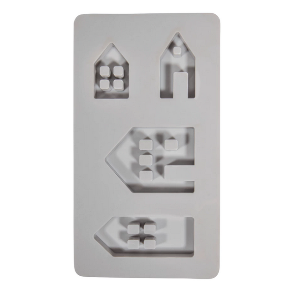 Gießform "Lichthäuser" von der Firma Rayher aus Silikon, 4 verschiedene Einzemotive, für Gießbeton, Keraflott oder ähnliches, Abmessung der Gießform: 14,5 x 26 x 1,7 cm
