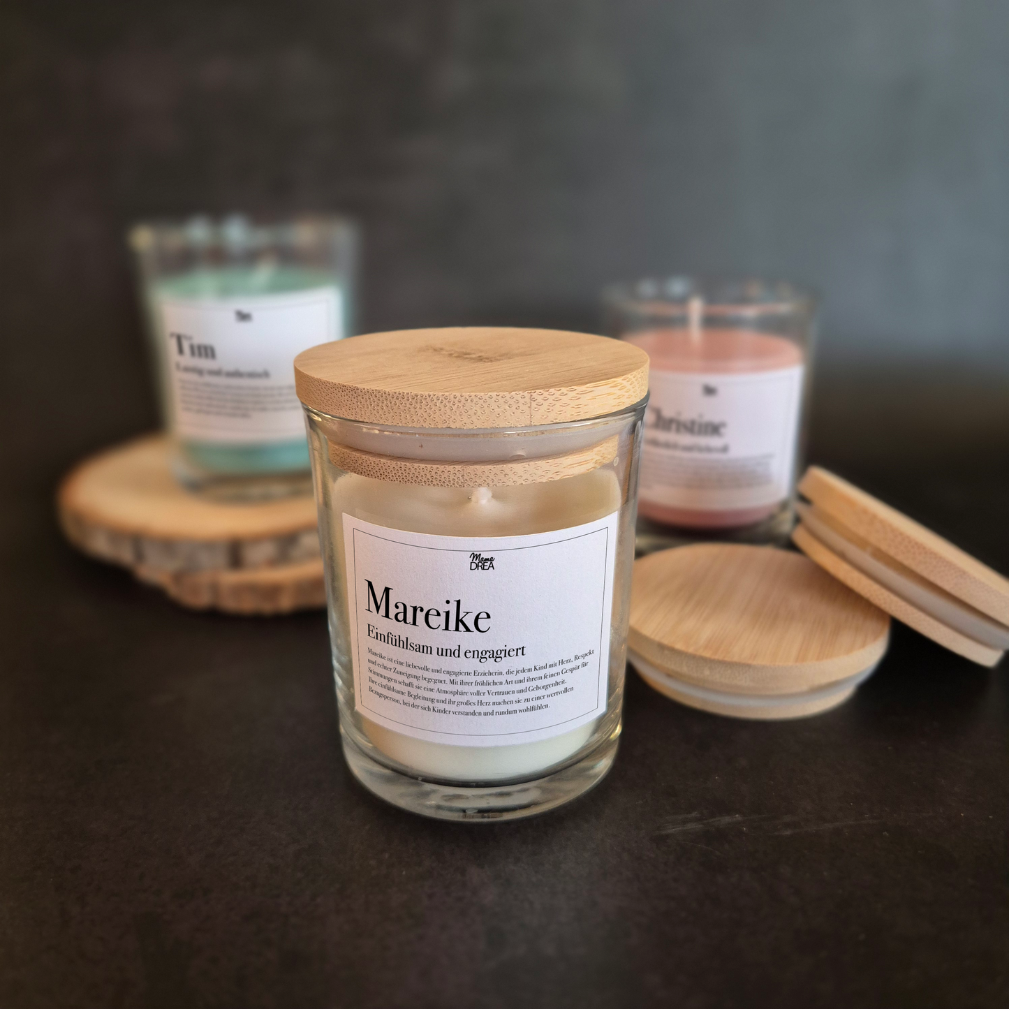 Kerze im Glas „Name und Eigenschaften“ für Erzieher, Trainer usw. mit leichtem Vanilleduft - 200ml