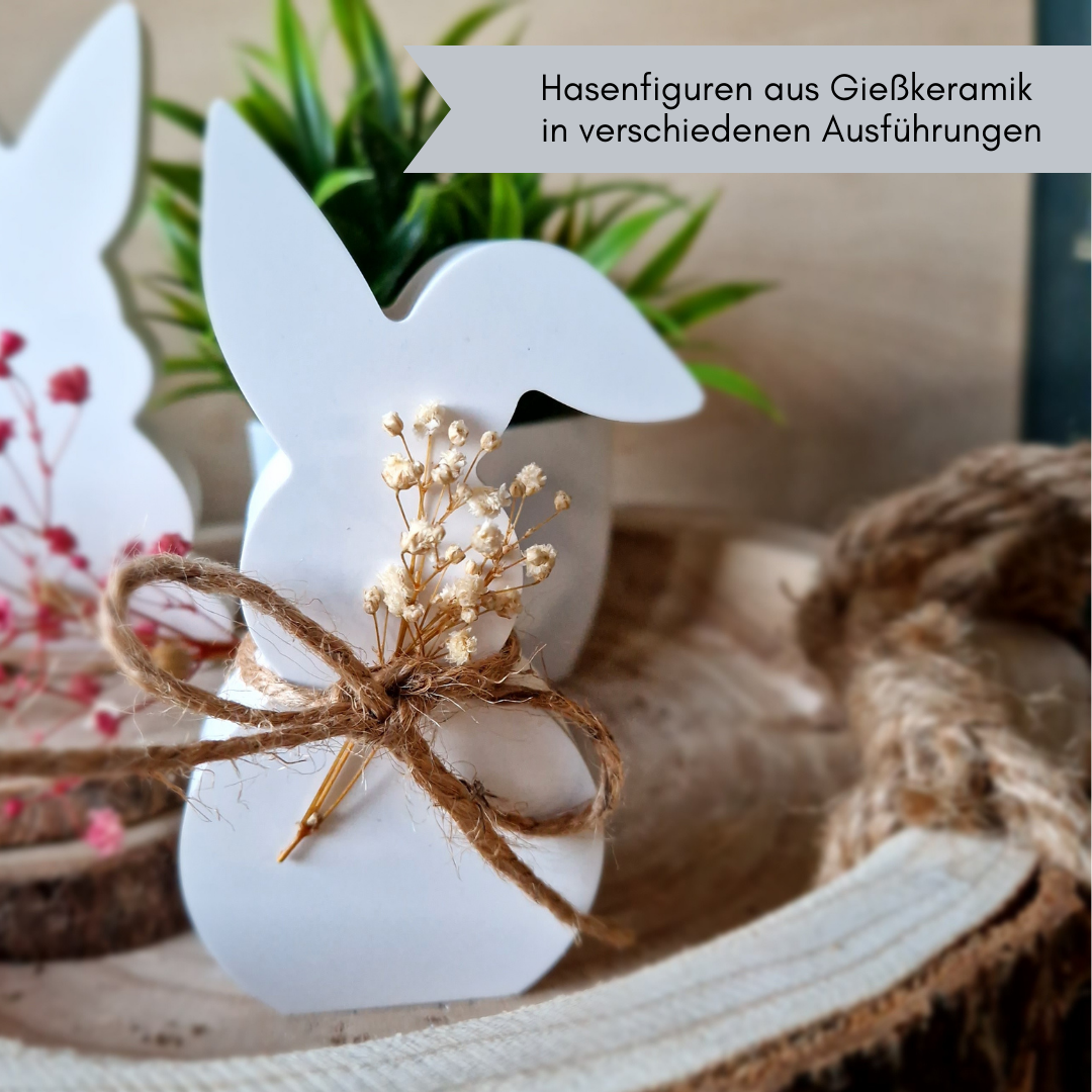 Hasenfigur für Frühling und Ostern aus Gießkeramik, verschiedene Varianten - ca. 13 x 7 cm
