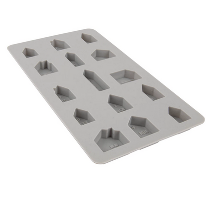 Gießform "Mini Häuser" von der Firma Rayher aus Silikon, 15 verschiedene Einzelmotive,  für Gießbeton, Keraflott oder ähnliches, Abmessung der Gießform: 4,5 x 26 x 1,5 cm