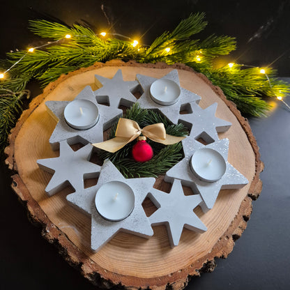 Adventskranz Sterne für 4 Teelichter, aus Gießbeton