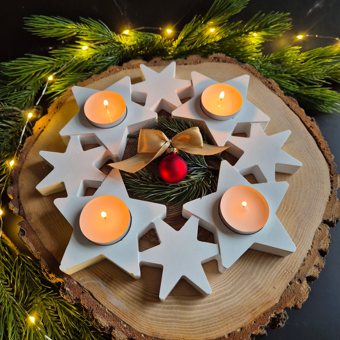 Adventskranz Sterne für 4 Teelichter, aus Gießbeton