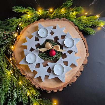 Adventskranz Sterne für 4 Teelichter, aus Gießbeton