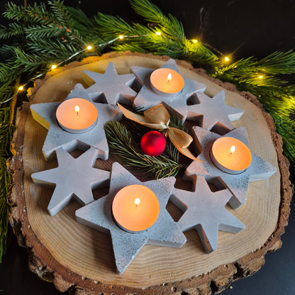 Adventskranz Sterne für 4 Teelichter, aus Gießbeton