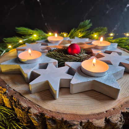 Adventskranz Sterne für 4 Teelichter, aus Gießbeton