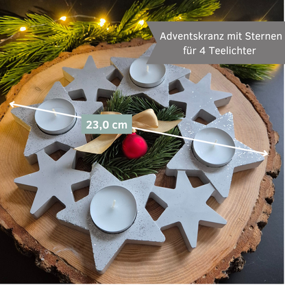 Adventskranz Sterne für 4 Teelichter, aus Gießbeton