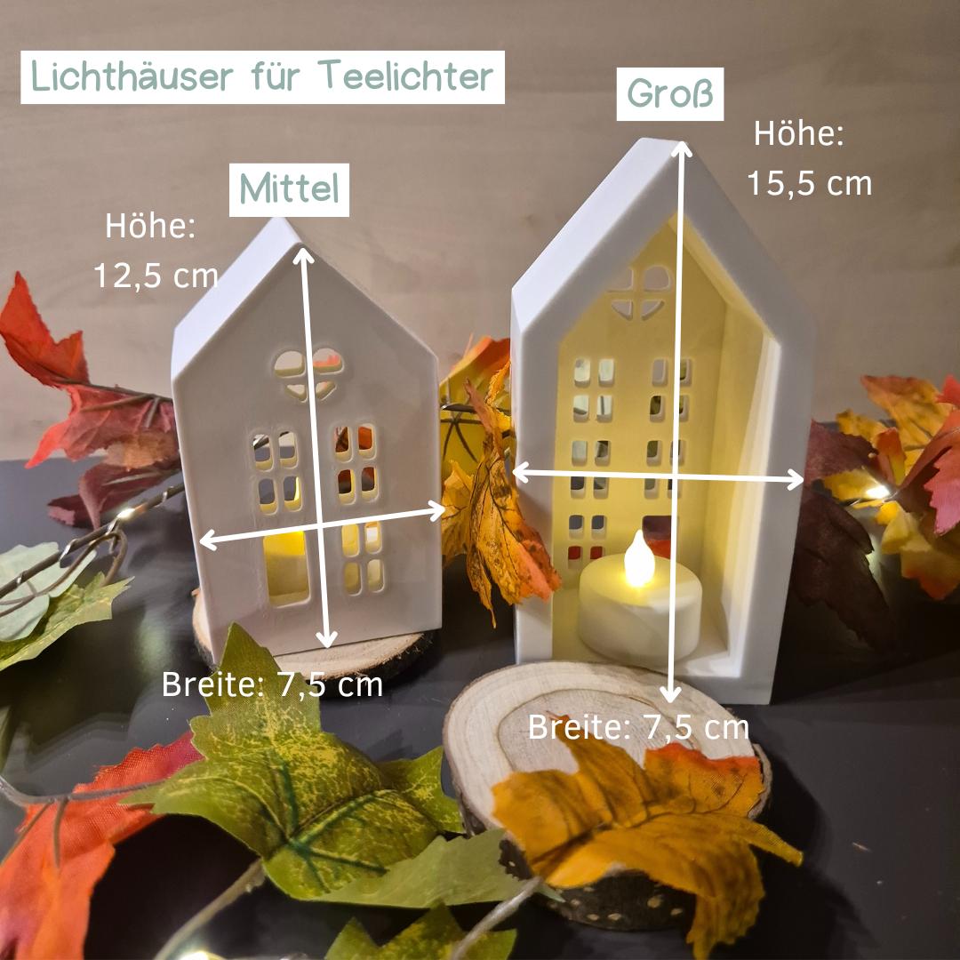 Lichthaus aus Gießbeton für ein Teelicht, zwei verschiedene Größen // Abmessung: 12,5cm oder 15,5cm hoch