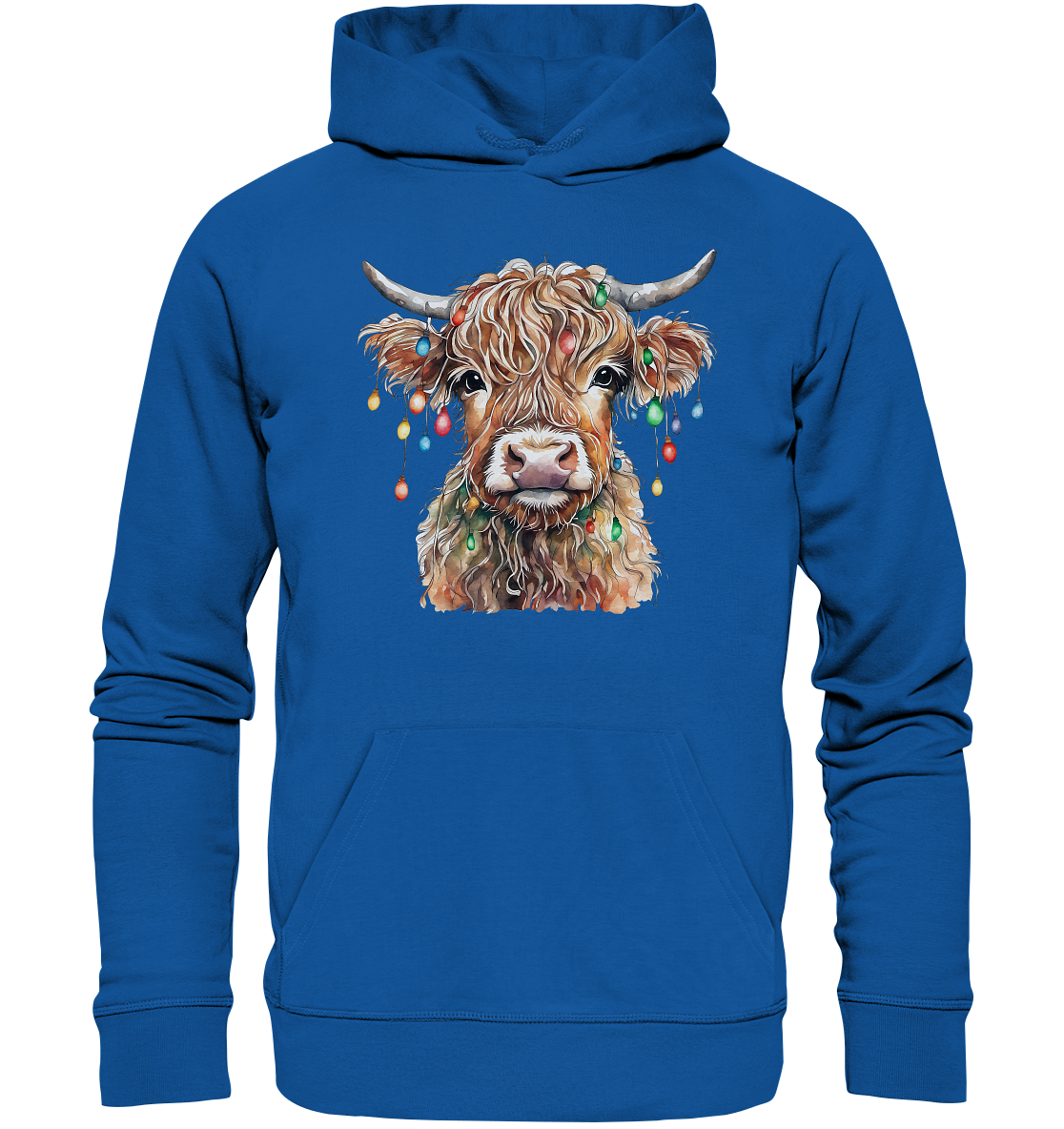 Ugly Christmas Sweater // Weihnachtspullover mit Hochland Rind und Lichterkette  // hässlicher Pullover für Erwachsene // Hoodie Kapuzenpullover für Partnerlook für Sie und Ihn, Tradition zu Weihnachten