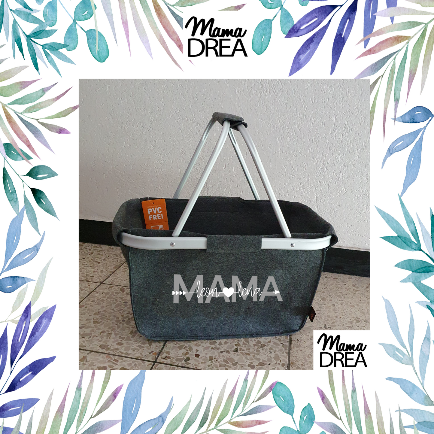 Mama Drea Filzkorb (personalisiert) mit Aluminium Tragegriffen und Reißverschlussfach, Abmessungen: 45 x 25 x 25cm, Tragekraft: max.15kg