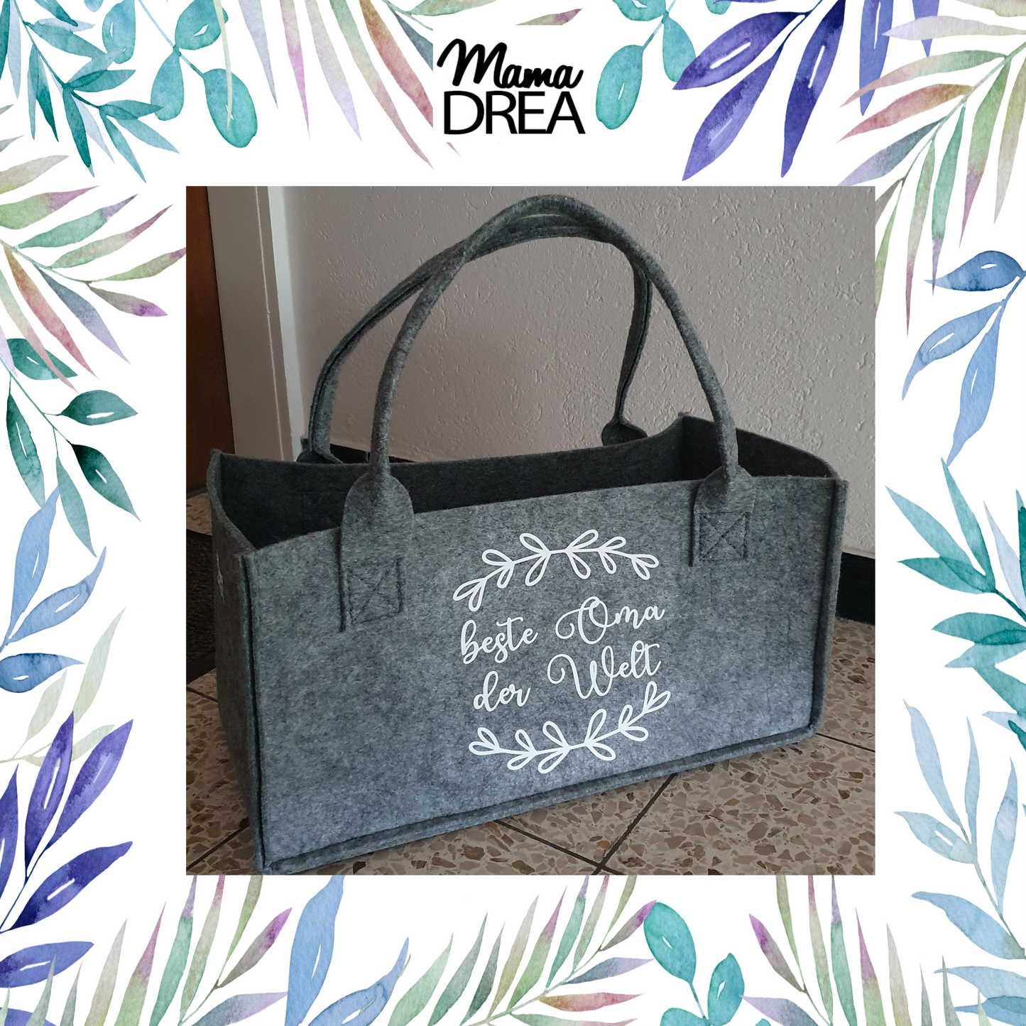 Mama Drea Filzkorb (personalisiert) mit stabilen Tragegriffen, Abmessungen: 50 x 25 x 25 cm, Tragekraft: max.15kg