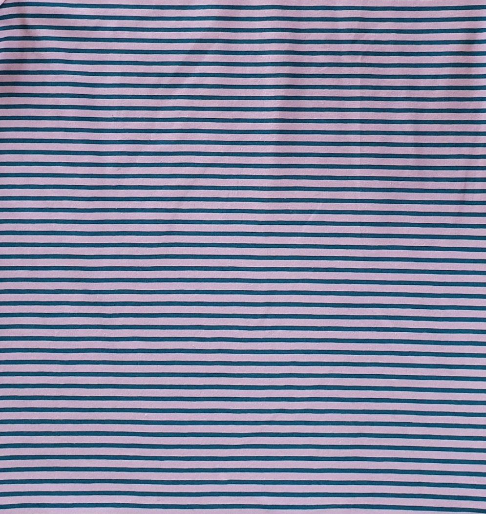 Meterware Baumwoll Jersey  in der Farbe Petrol-Rosa geringelt //  Qualität: 93% Baumwolle, 7% Elasthan // Breite: ca. 150cm // Gewicht: 220 g/m² // ÖkoTex Standard 100 Zertifiziert