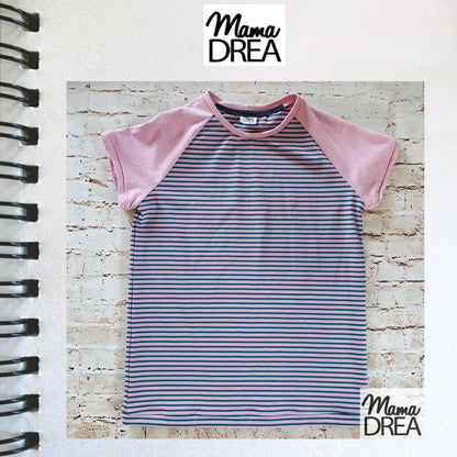 Meterware Baumwoll Jersey  in der Farbe Petrol-Rosa geringelt //  Qualität: 93% Baumwolle, 7% Elasthan // Breite: ca. 150cm // Gewicht: 220 g/m² // ÖkoTex Standard 100 Zertifiziert