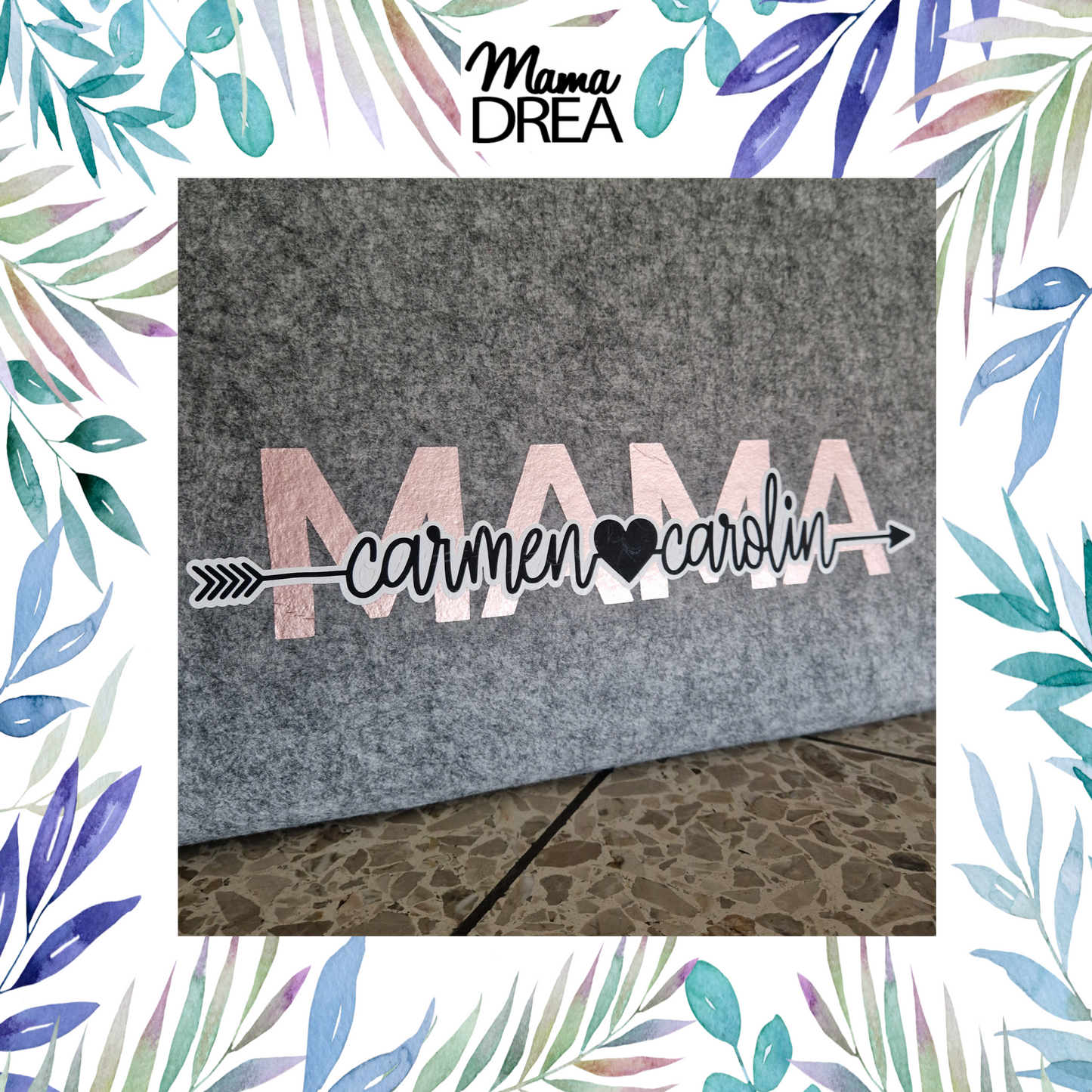 Mama Drea Filzshopper personalisiert mit dunklen Tragegriffen, Abmessung: ca 42 x 22 x 33 cm, max. 15kg Tragekraft